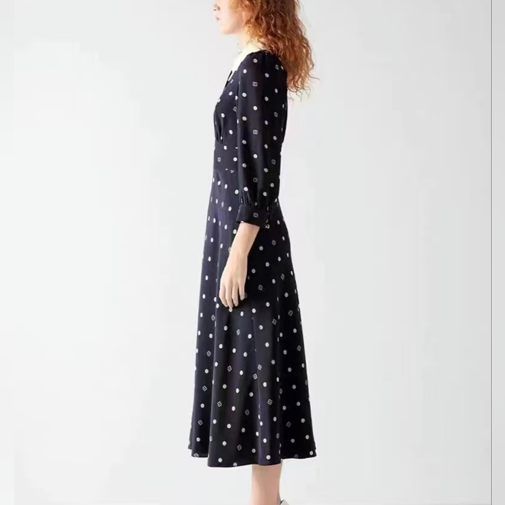 LK Bennett Enya Contrast Long Sleeve Silk Maxi Dress - Picture 3 of 13